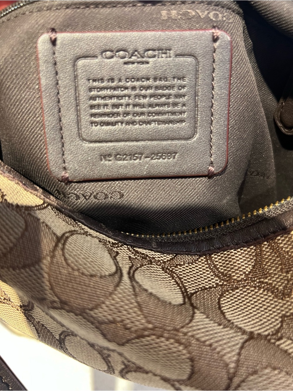 Coach Brown Signature Canvas Shoulder Bag with Dark Trim - Picture 9 of 12